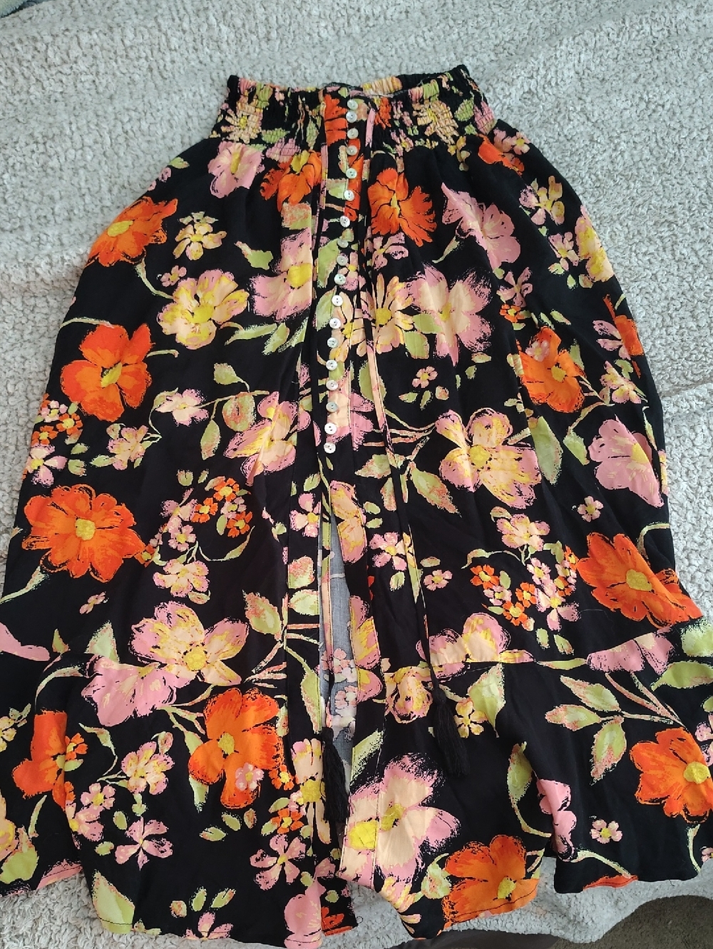 Rachel Zoe Black Midi Skirt with Orange, Pink & Yellow Floral Print